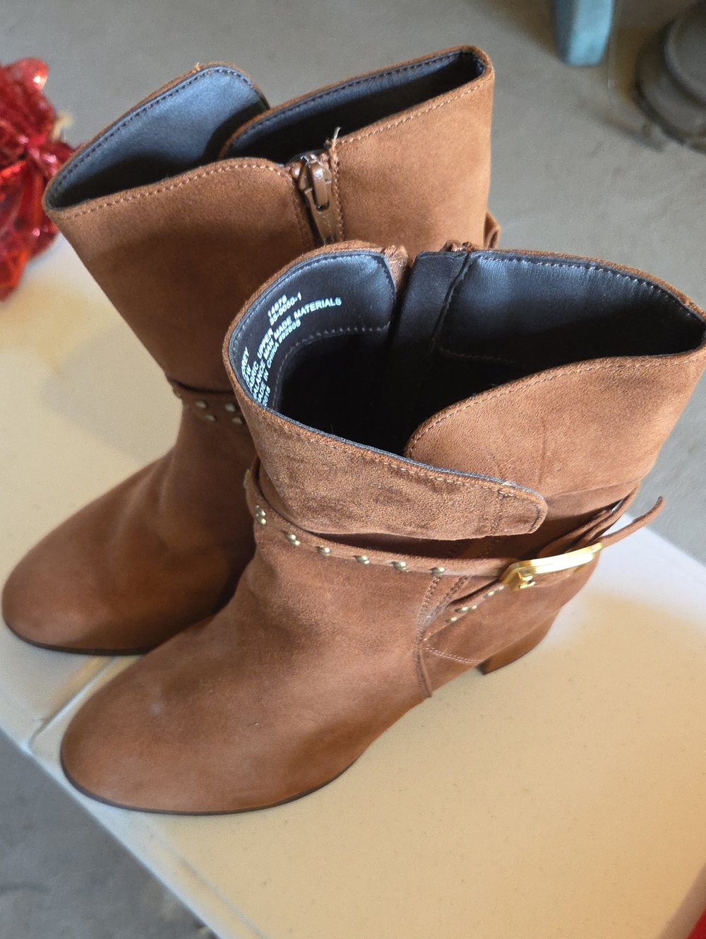 comfortview Brown Suede Ankle Boots with Studded Strap